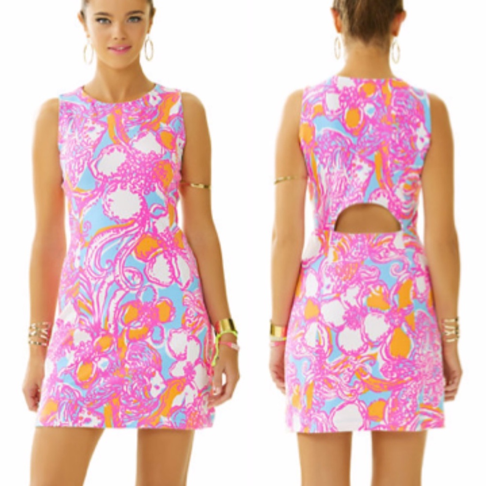 Lilly Pulitzer Feeling Tanked Whiting Shift Dress Cut Out Back